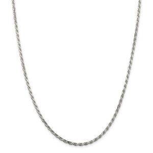 2.5mm Rhodium Plated Sterling Silver D/C Rope Chain Necklace, 20 Inch